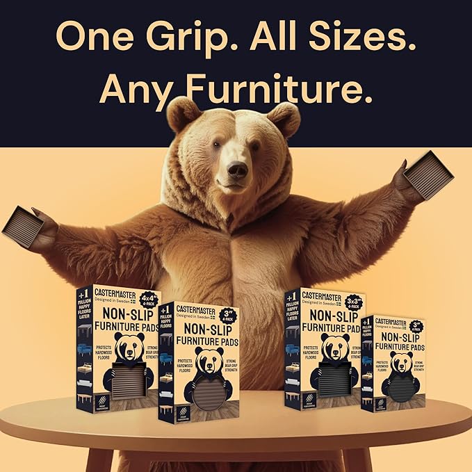 CasterMaster Non Slip Furniture Pads for Hardwood Floors - Circular (Brown, 3'' x 3'' - 4 Pack) - Round Furniture Cups & Chair Leg Floor Protectors for Scratch-Free Floors - Non Slip Caster Cups