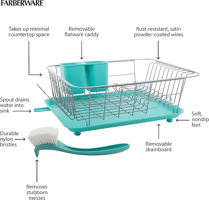 Farberware Classic Full Dishrack, 3-Piece, Aqua