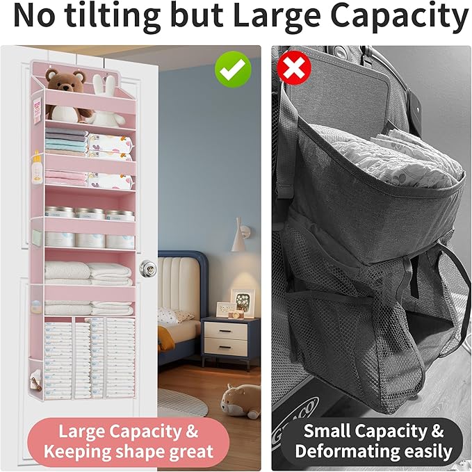 1 PC Pink Over the Door Organizer with 1 Large Capacity Caddy, 4 Shelf & 10 Mesh Side Pockets, Pink Stuff Hanging Storage and Girl Essentials Closet Organizer for Cute Room, Bedroom