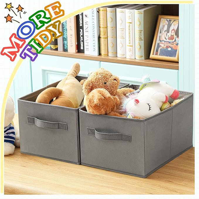 Yinder 4 Pcs Cube Storage Bin 14''x10''x8'' Storage Bins for Room Decor Colorful Bins Foldable Baskets for Nursery Organizer Boxes Fabric Boxes (Gray)