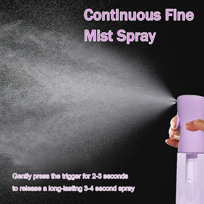 3 Pack Spray Bottles, 2-Pack Continuous Spray Bottles,Fine Water Mist Spray Bottles for Hair 6.8 OZ (200 ML) and 1oz 30ml Travel Spray Bottle Mister for Cleaning,Hairstyling,Plants,Barbers,Purple