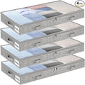4 Inch Low Profile Under Bed Storage Drawer 4 Pack, Lightweight Underbed Clothes Storage Container Bins with NO STURCTURE, Shallow Storage Bag for Dorm & Home, With Clear Lids & Water-Resistant Fabric