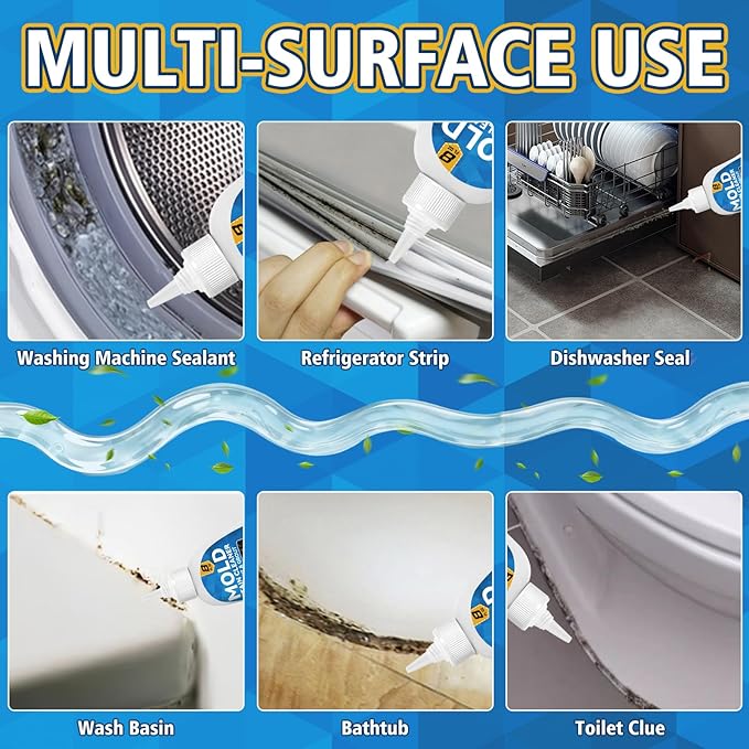 HouseMold Stain Remover Gel, 8 Fl Oz Washing Machine Cleaner with Brush, Heavy Duty Home Stain Remover for Front Loader Washing Machine Seal, Bathroom Grout, Kitchen Sink, Shower, Refrigerator Strip