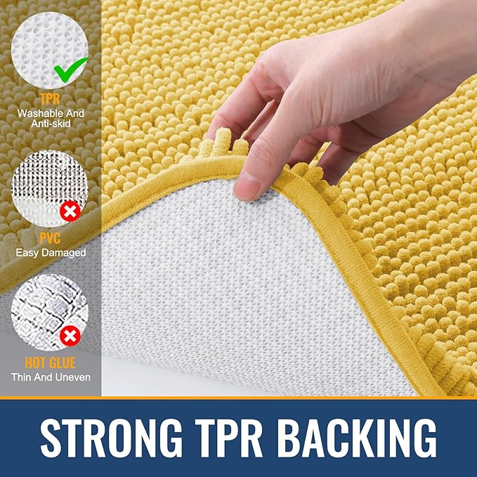 Arotive Bathroom Rugs 24x16, Extra Soft Absorbent Shaggy Chenille Bath Rugs, Machine Washable Rubber Backing Non-Slip Bath Mats for Bathroom Floor Tub and Shower, Home Decor Accessories, Yellow