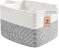 Goodpick Woven Storage Basket, Cotton Rope Baskets for Organizing, Closet Storage Bins with Handles, Small Laundry Basket for Clothes, Towels and Shoes, 13''x10''x9'', Gray and White