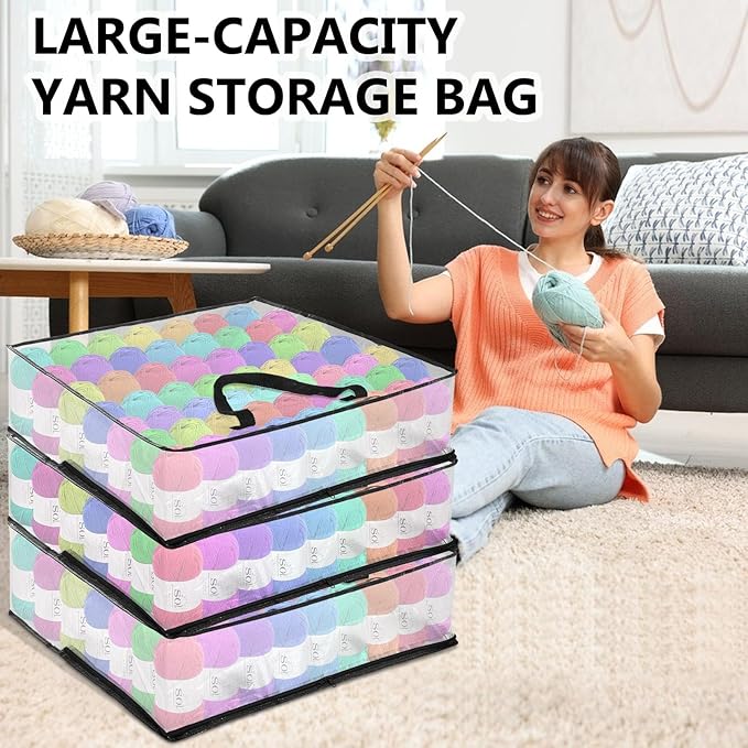 XL Yarn Storage Organizer 3 Bags, Oversized Yarn Organizer Moving Bag with Handle & Zipper, Closet/Under-Bed Storage Solutions for Knitting, Crochetfor, Sweater & Blanket Packing (26x26x8.7“, 3 Pcs)