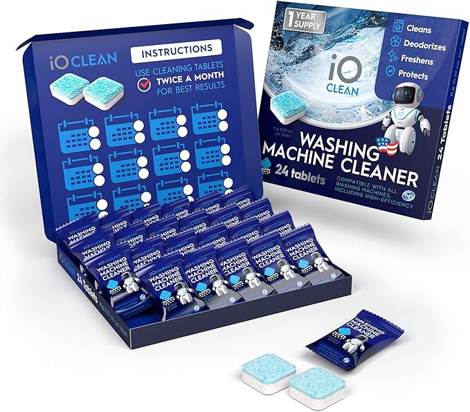 Washing Machine Cleaner Descaler Tablets, 24 Count (1 Year Supply) – Deep Clean Washer Cleaner Tablets for HE Front Load & Top Load – Unscented Washing Machine Descaler for Odor Control