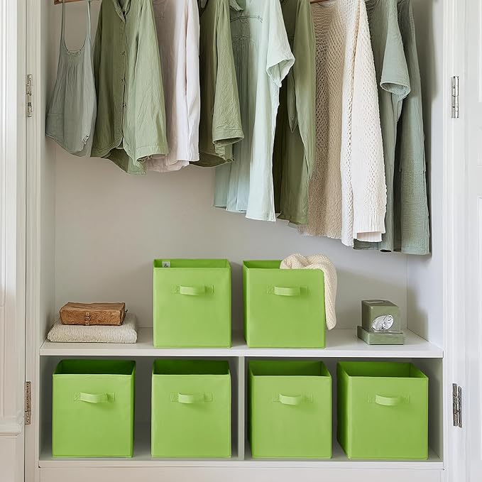 GRANNY SAYS Cube Storage Bins, 11 Inch Cube Storage Organizer, Fabric Storage Bins, Storage Cubes for Shelves, Closet, Light Green, 6-Pack