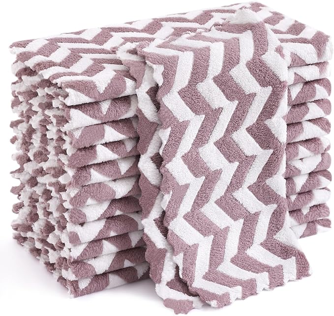 Homaxy 12 Pack Kitchen Dish Cloths, Ultra Soft and Absorbent Dish Towels, Reusable Fast Drying Microfiber Cleaning Cloth, Irregular Waves Coral Velvet No-lint Cleaning Rags, 10 x 10 inches, Purple