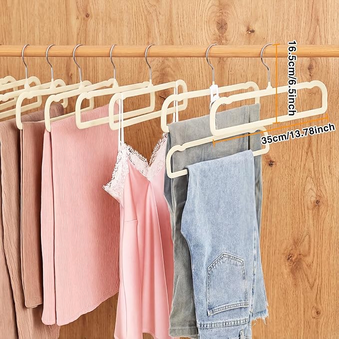 60 Pack White Velvet Pants Hangers with 60 Hooks Non Slip, Felt Trouser Hanger for Closet, Thin Space Saving Clothes Hanger, Strong, Durable, 360 Degree Rotatable Hook for Tank Top, Shorts
