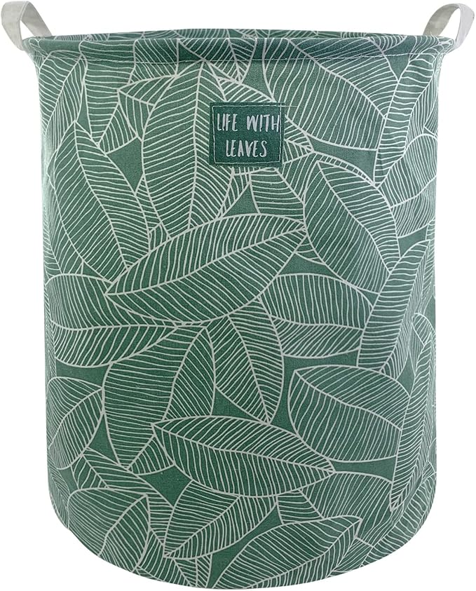 Mziart Large Foldable Laundry Basket Organizer, Collapsible Laundry Hamper Fabric Clothes Toy Storage Basket Nursery Hamper Storage Bin for Household Bedroom, Bathroom, College Dorm (Big White Leaf)