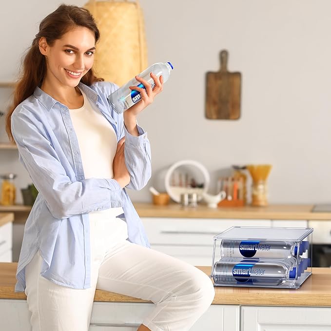 Sorbus Water Bottle Organizer for Fridge with Lid – Holds 9 Bottles – Stackable Drink Organizer for Refrigerator, Pantry, or Countertop – Clear BPA-Free Plastic Bottle Storage Holder (4 Pack)