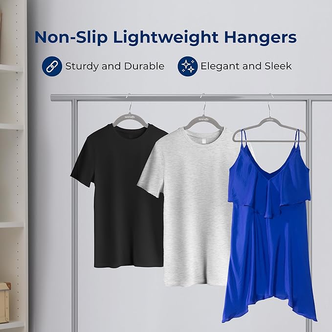 SereneLife 150 Pack Velvet Hangers - Non-Slip with 360° Swivel Hook - Ultra-Thin, Lightweight, Space-Saving, Felt Hangers for Shirts, Sweaters, Hoodies, Kids Clothes & Dresses