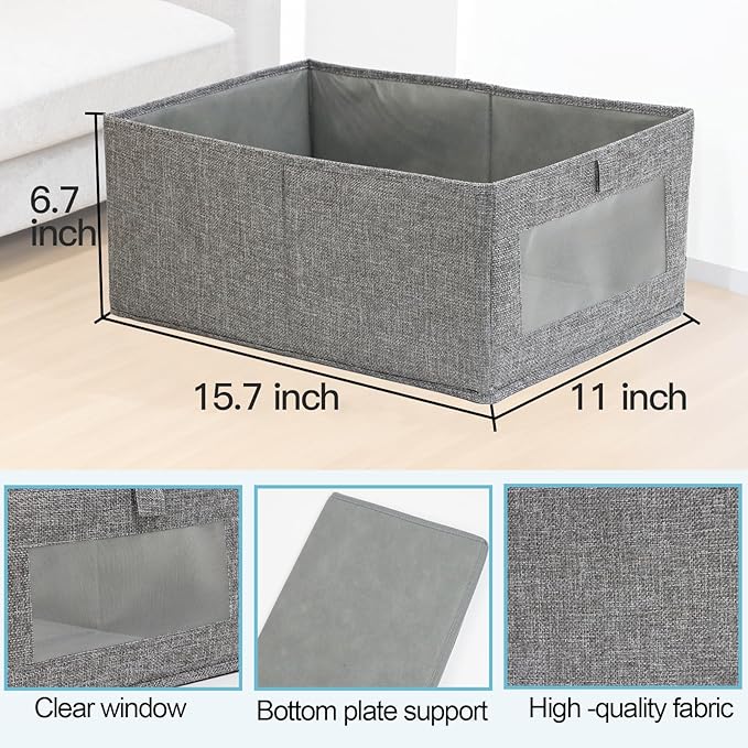 4 Pack Closet Organizers and Storage Bins, Storage Containers for Organizing Clothing, Jeans, Toys, Books, Shelves, Wardrobe - Closet Organizer, Large Storage Boxes Baskets with Window