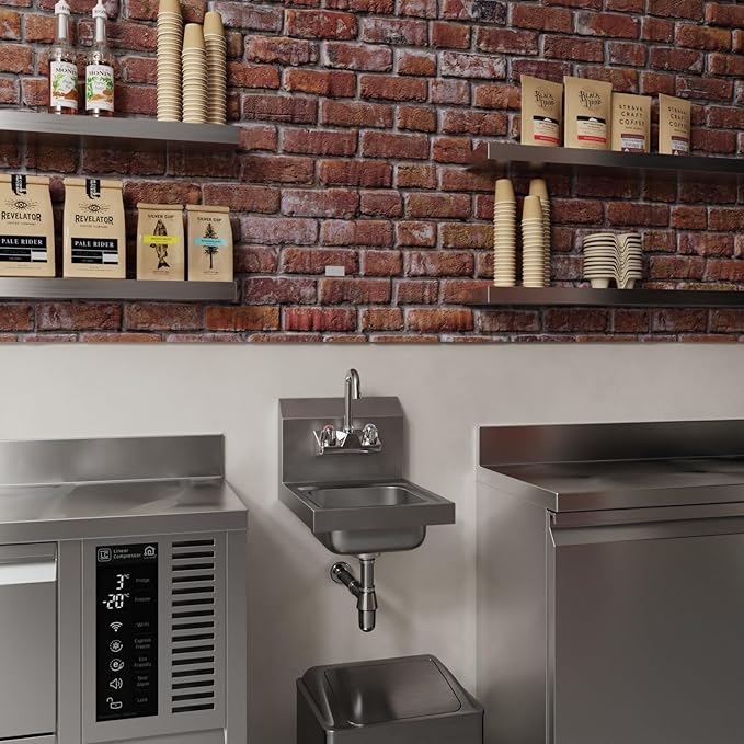 AmGood Stainless Steel Wall Mount Hand Sink 12" x 16" | NSF Commercial Hand Washing Basin with Faucet For Restaurant, Kitchen and Home | Bowl Size: 9" x 9"
