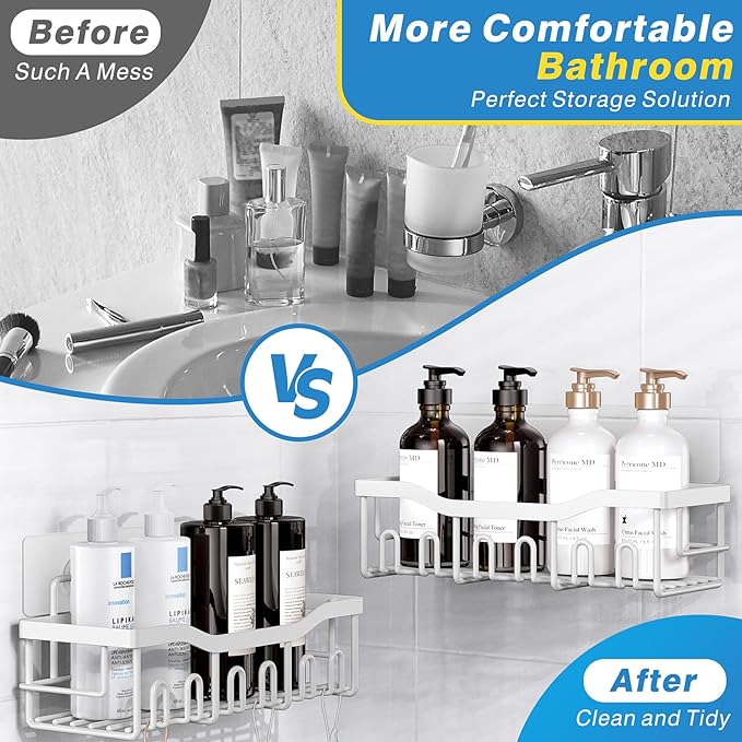 Shower Caddy 2 Pack,Adhesive Shower Organizer for Bathroom Storage&Home Decor&Kitchen organizers and storage,No Drilling,Large Capacity,Rustproof Stainless Steel Bathroom Organizer,Bathroom Decor Sets