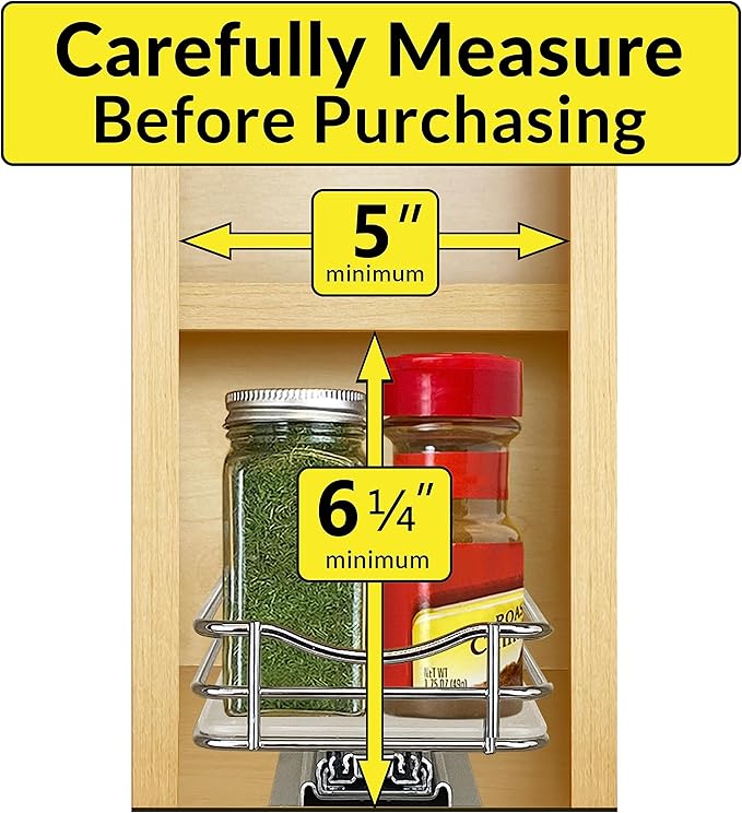 LYNK PROFESSIONAL® Pull Out Spice Rack Organizer for Inside Kitchen Cabinets - 4-3/8 inch Wide - Slide Out Drawer – Chrome Sliding Spice Organization for cabinet - Spice Racks - 1 Tier