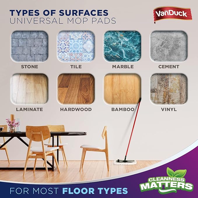 VanDuck 100% Cotton Pad Terry Cloth Mop Refills 15x8 inches, 2 Pack (Mop is Not Included)