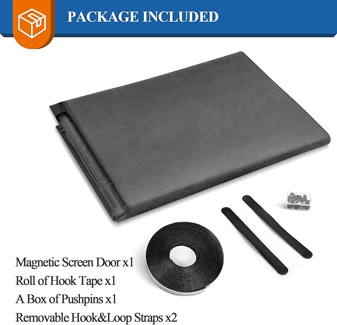 Magnetic Screen Door Grey, Fits 30'' x 80'' Door, Scratch-Proof Polyester, Keep Annoying Creatures Out, Pet Friendly Mesh, Easy Install with Strong Adhesive Hook&Loop, Enjoy Sunshine&Fresh Air Flow