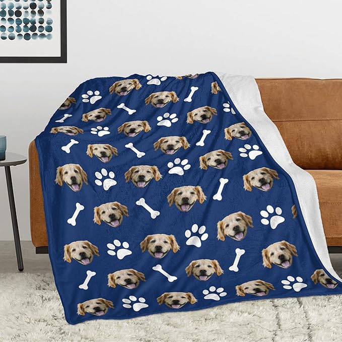 Custom Dog Memorial Blanket with Photo, Personalized Pet Photo Blanket for Her, Pet Loss Gifts, Customized Puppy Picture Memory Gift