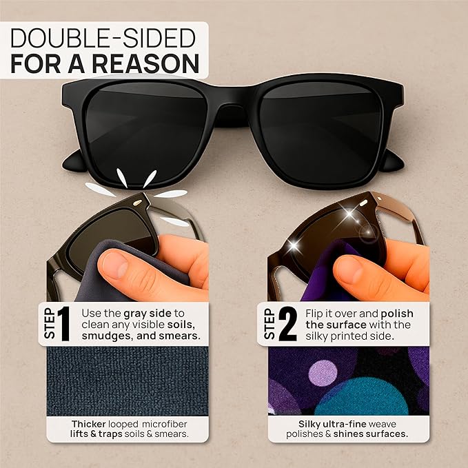 Quick Cloth Microfiber Glasses Cleaning Cloths – 5x7, Bubbles, 2 Pack with Case | Double-Sided Lens Cleaner for Eyeglasses, Camera, Screens & Glass | Reusable Microfiber Glass Polishing Cloths