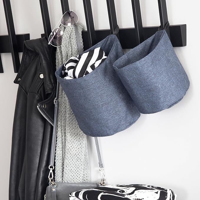 Bigso Soft Hang Around Hanging Storage Basket Large | Hanging Wall Basket for Organizing Everyday Necessities | Collapsible Wall Hanging Storage Basket for Closets | 8.7″x8.7″ | Large | Blue