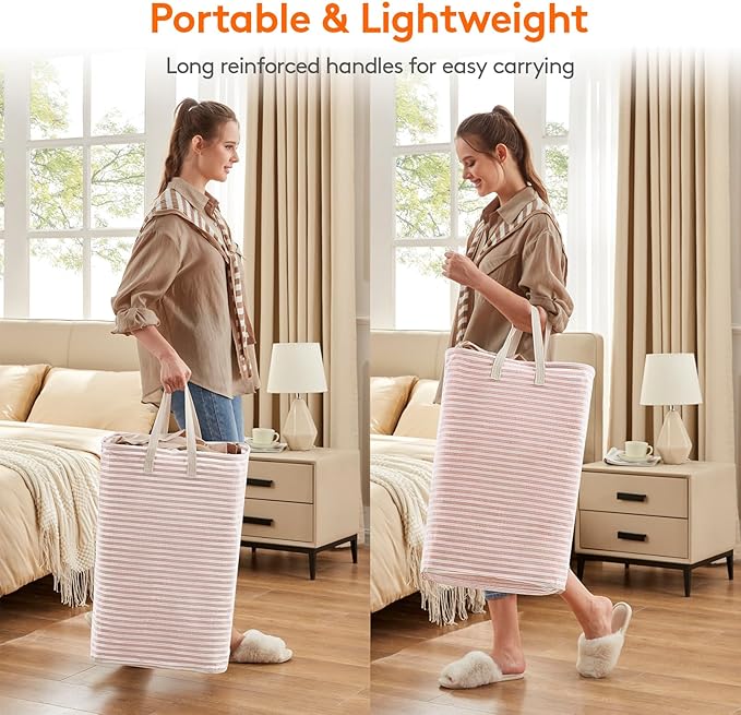 Lifewit 3 Pack Laundry Hamper Large Collapsible Laundry Baskets, Freestanding Waterproof Clothes Hamper with Easy Carry Handles in Laundry Room Bedroom Bathroom College Dorm, Pink, 3 x 80L
