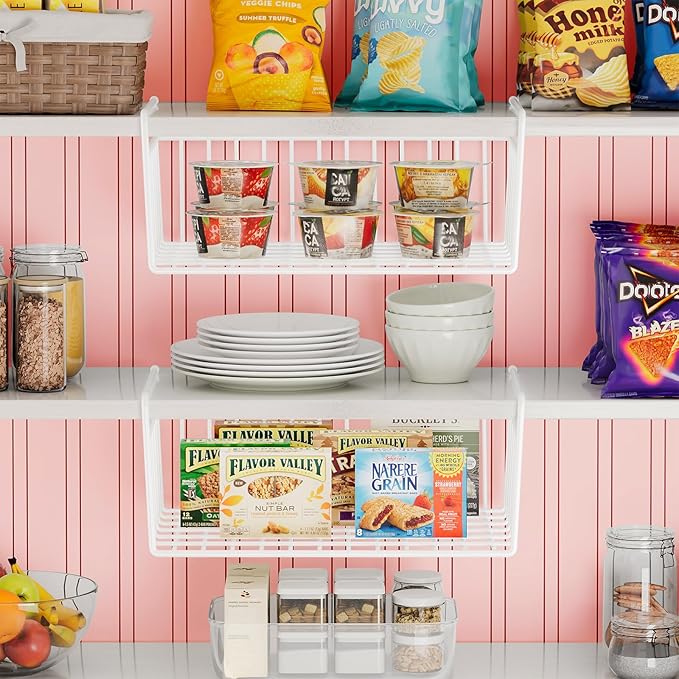 SUFAUY 6-Pack Under Shelf Basket Storage, Wire Shelves for Storage and Organization, Under Cabinet Paper Plate Dispenser Organizer Holds up to 22lbs for Pantry Closet, 10.6“d x 16" w, White