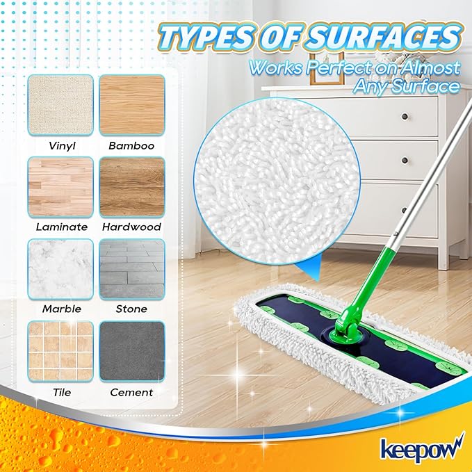 KEEPOW Reusable XL Wet Pads Compatible with Swiffer XL Sweeper, X-Large Dry Sweeping Cloths, Wet Mopping Cloths, Washable Microfiber XL Wet Pads Refills for Surface/Hardwood Floor Cleaning, 4 Pack
