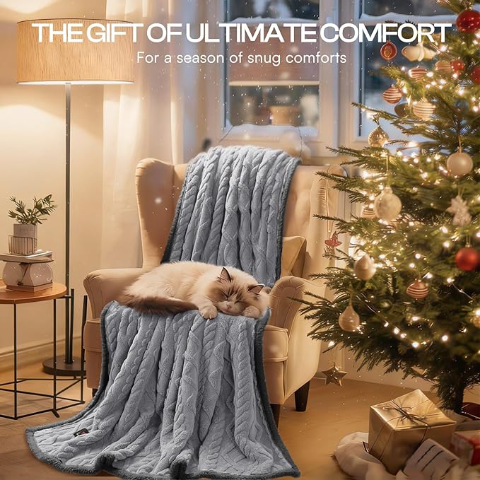 Luciphia Waterproof Pet Blanket, Liquid Pee Proof Dog Blanket for Sofa Bed Couch, Reversible Sherpa Fleece Furniture Protector Cover for Small Medium Large Dogs Cats, Light Grey King Size（90" x 82"）