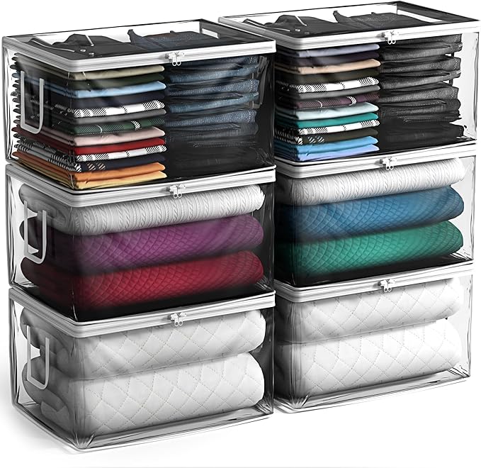 Sorbus clear Storage Bag - 90L Foldable Large Plastic Bags with Zipper & Carry Handles, Great for Clothes, Blankets, Closets, Bedrooms, and more (6 Pack)