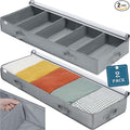 Under Bed Storage Containers, 2 Pack Under the Bed Bags, Clear Underbed Storage Bins with Sturdy | Adjustable Dividers | Sidewalls | Bottom, Closet Organizer for Clothes Sheet Blankets, 47.5x16x6in
