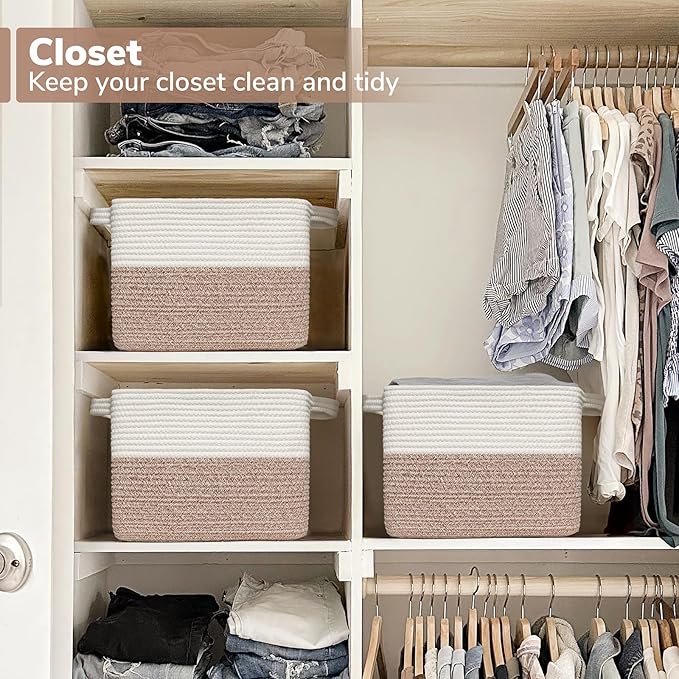 Goodpick Cube Storage Bins - Shelf Baskets for Toys Storage, Closet Storage Bins for Towel Book Clothes, Woven Basket for Shelves Baby Laundry Basket, 13''x10''x9''