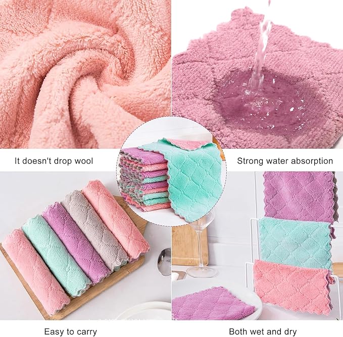 24 Pack Cleaning Cloth Kitchen Cloth, Dish Towels Super Absorbent Coral Velvet Dishtowels, Microfiber Premium Soft Tea Towels, Quick Dry Rags, Multipurpose Reusable Washcloths, Non-Stick Oil Cloths.