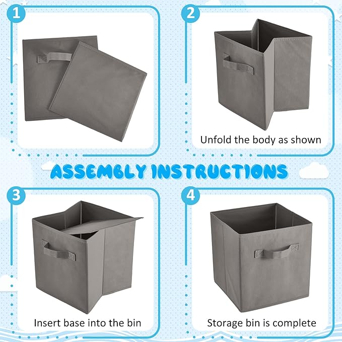 Yinder 12 Pcs Cube Storage Bin Grey 11'' Storage Bins for Playroom Decor Colorful Bins for Kids Foldable Baskets for Nursery Organizer Boxes Fabric Boxes