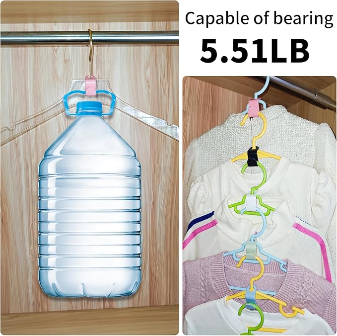 50-Pack Clothes Hanger Connector Hooks - Space-Saving Closet Set, 5-Color with Storage Box & Strong Adhesive Pads, Fits Thin-Neck Hangers (<0.35in) - Ideal for Small Closets, Dorms, Apartments