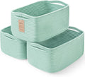3-Pack Storage Baskets for Organizing | Woven Shelf Toy Basket | Rope Baskets for Gifts Empty | Closet Organizer Bins with Handles | Cube Decorative Box | 13.7×7.1×6.7” | Light Green
