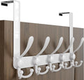 Dseap Over Door Hook 2.0 - Upgraded Version - Simple-Assembly, Strong, Heavy-Duty Stainless Steel 5-Tri-Hook Over The Door Hanger Rack, SimpleStrong Series, White