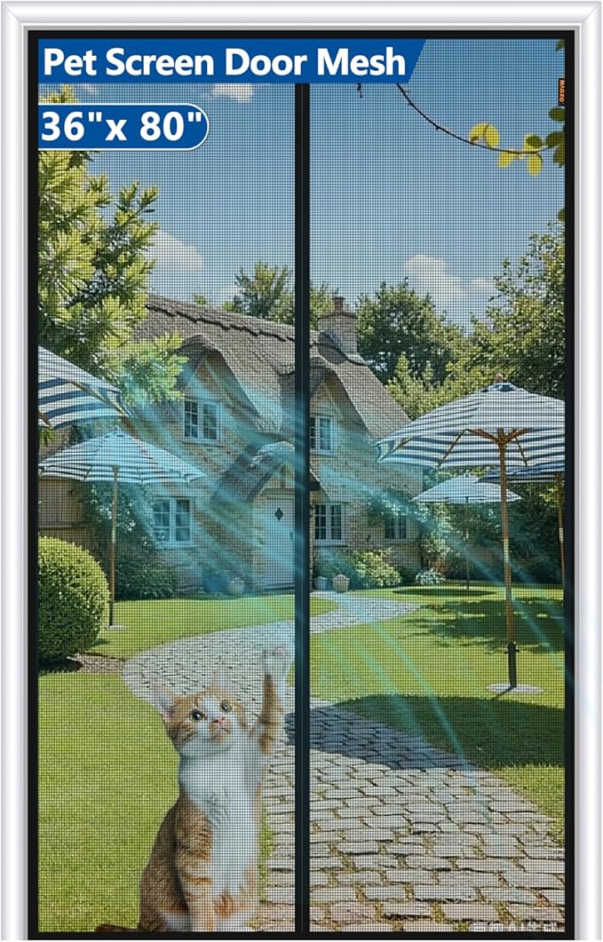 MAGZO Upgraded Pet Proof Magnetic Screen Door Thicker 250g/m² Pet Screen Door Mesh Fit Door Size 36 x 80 Inch, Mesh Size 38" x 81", Heavy Duty Cat Resistant Mesh for Front/Back/Sliding/Patio Door