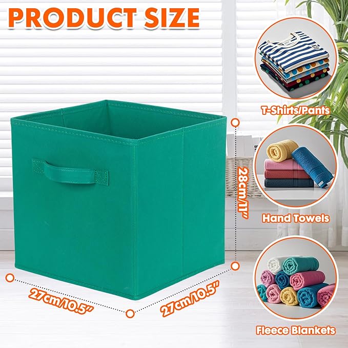 PowerKing Collapsible Storage Cubes with Handles, Fabric Foldable Bins for Closet Shelves, Durable Organization Storage Bins, 10.5'' x 11'' x 10.5'' (2Pack, Forest Green)
