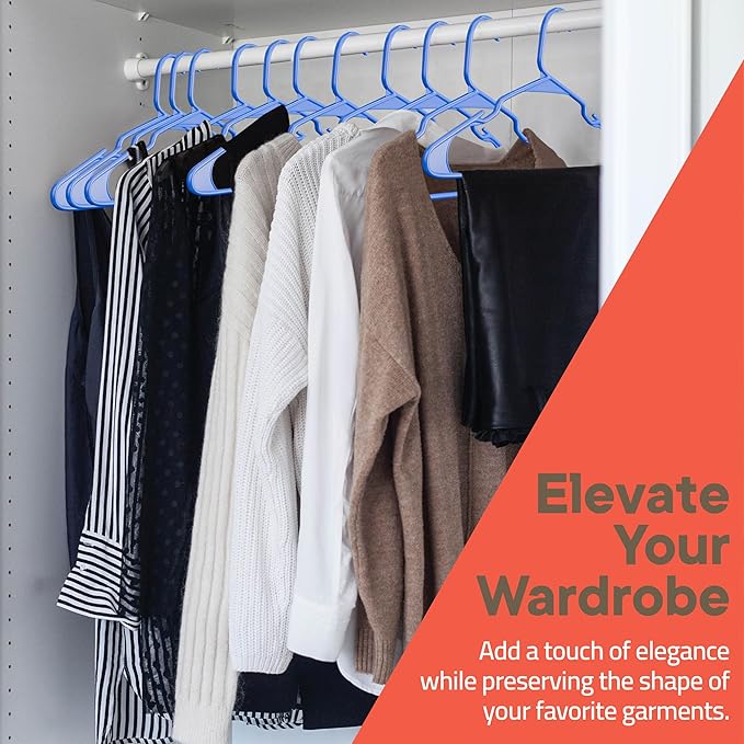 Plastic Clothes Hangers – Heavy Duty Hanger Set, for Organizing Clothes, Dresses, and Coat, Holds Up to 5 lbs, Space-Saving Hangers with Non-Slip Shoulder Grooves, Pack of 100, Blue