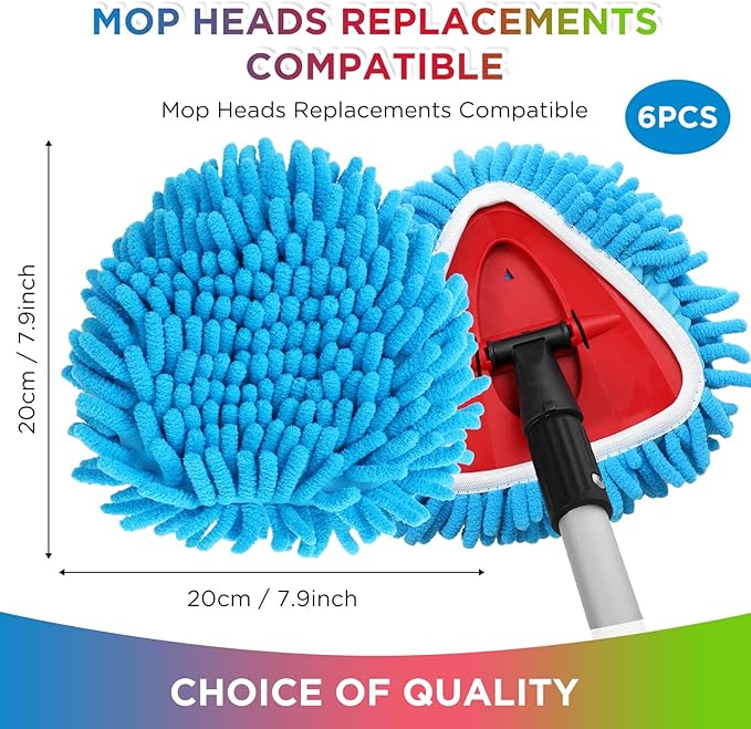Baderke 6 Pack Chenille Mop Heads Replacements Compatible with 1 Tank System Chenille Duster Replacement Heads Microfiber Spin Mop Refill Pads Reusable Dust Refills for Floor Cleaning (Multicolor)