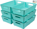 Tiawudi Stackable Woven Plastic Basket, Storage Bins for Cabinet, Closet, Shelf, Under Sink and Countertop, Pantry Organizer Bins, 6 Pack