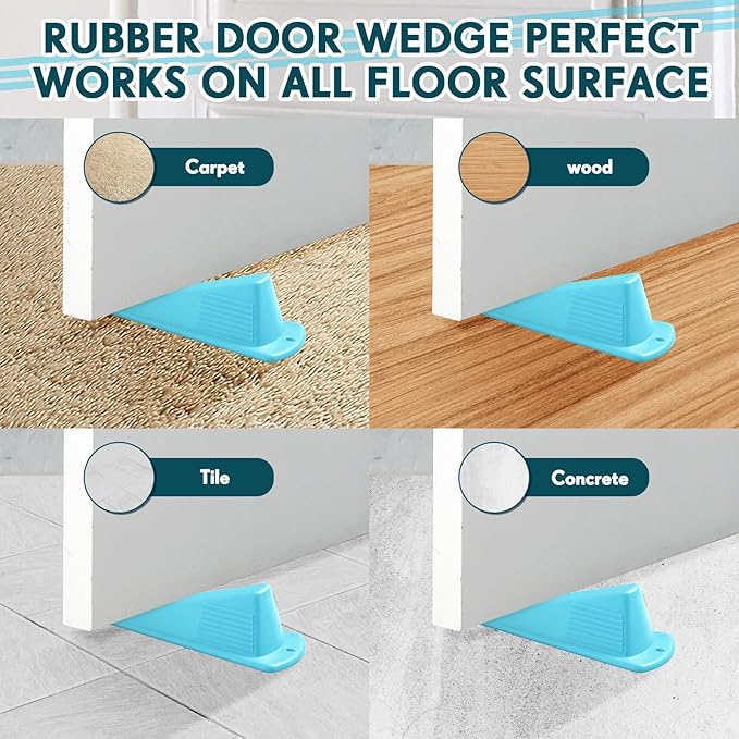 Frienda 8 Pcs Jumbo Door Stoppers Heavy Duty Door Stopper Tall up to 2inch Tall Wedge TPR Large Wedge Stackable Big Rubber Doorstop for Hotel Carpet Hardwood Concrete and Tile (Blue)