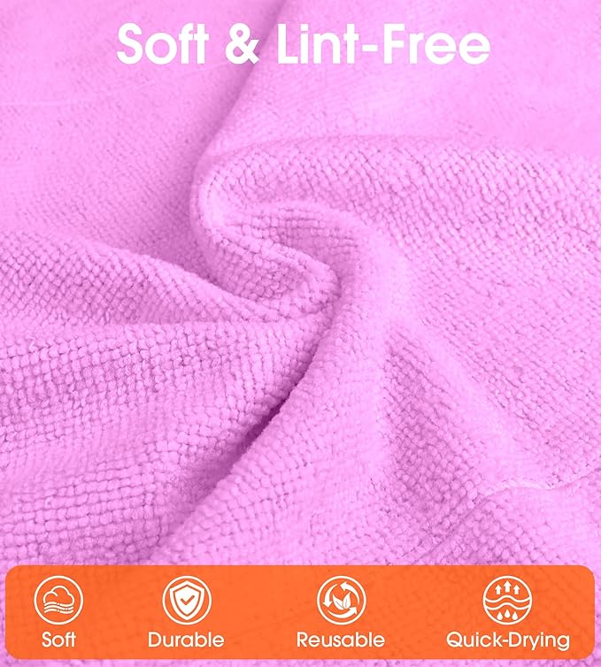 CHAUNCEY HOME Microfiber Cleaning Cloth Roll - 100 Pack Tear Away Microfiber Paper Towels, Reusable, Washable, Scratch-Free, Kitchen Towels for Car, Home, Kitchen, Glass, Dishes (Light Purple)