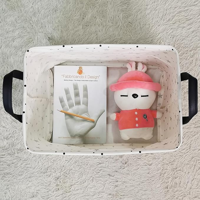 FANKANG Storage Basket,Nursery Hamper Canvas Laundry Basket Foldable with Waterproof PE Coating Storage, Office, Bedroom, Clothes,Toys (Rec-Star)
