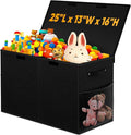 Large Toy Storage Box with Lid Divider, Sturdy Collapsible Toys Organizer Chest Kids Storage Bins Boxes Baskets for Boys, Girls, Nursery, Bedroom, Living Room, Playroom, 25"x13"x16", Black