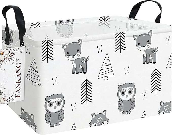 FANKANG Storage Bins,Nursery Hamper Canvas Laundry Basket Foldable with Waterproof PE Coating Storage Baskets for Boys and Girls, Office, Bedroom, Clothes,Toys(Rec-Animal ）