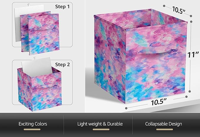 Sorbus Fabric Storage Cubes - 6 Foldable Tie Dye Storage Bins for Organizing Cubbies, Toy Box - Clothes Storage & Closet Organizer - 11 Inch Collapsible Cube Baskets for Shelves with Handle (Tie Dye)