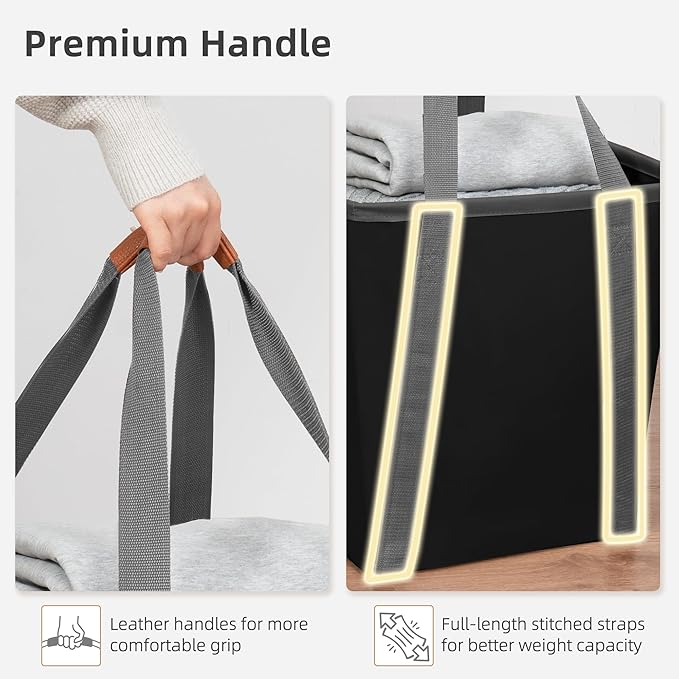 STORAGE MANIAC Collapsible Laundry Caddy, 128L (34 Gal) Large Collapsible Laundry Basket with Sturdy Metal Wire Frame, Long Carry Handles - Space-Saving, Foldable Laundry hamper, 2 Pack Black